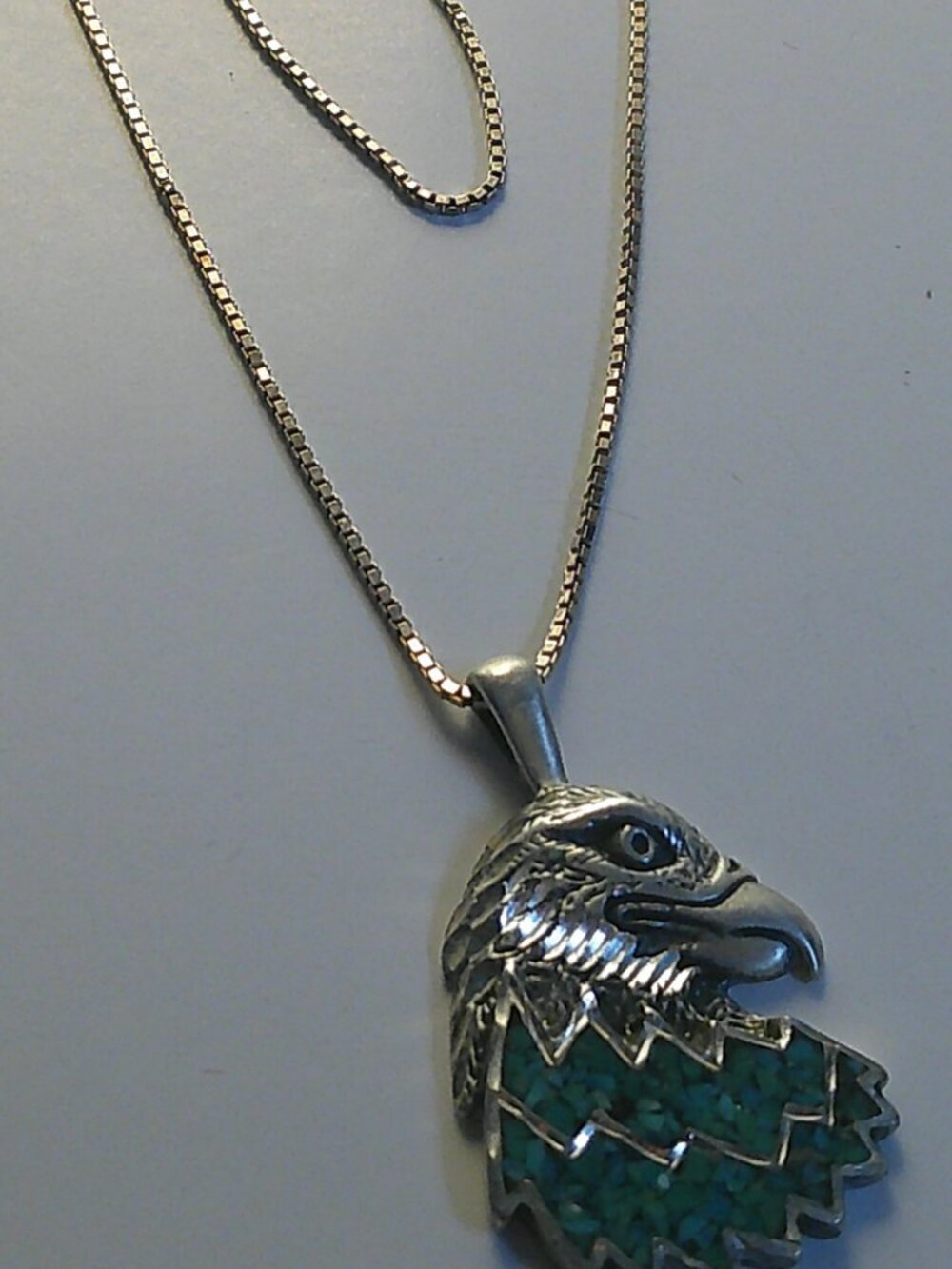 Vintage Silver-Tone Eagle Head Pendant Necklace | Statement Jewelry | Box Chain